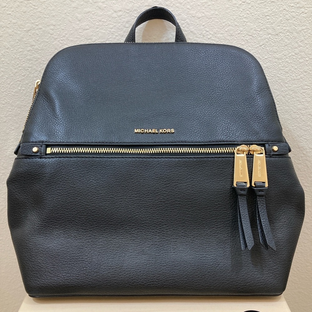 Michael Kors Black Backpack Gold Tone Hardware Adjustable Straps